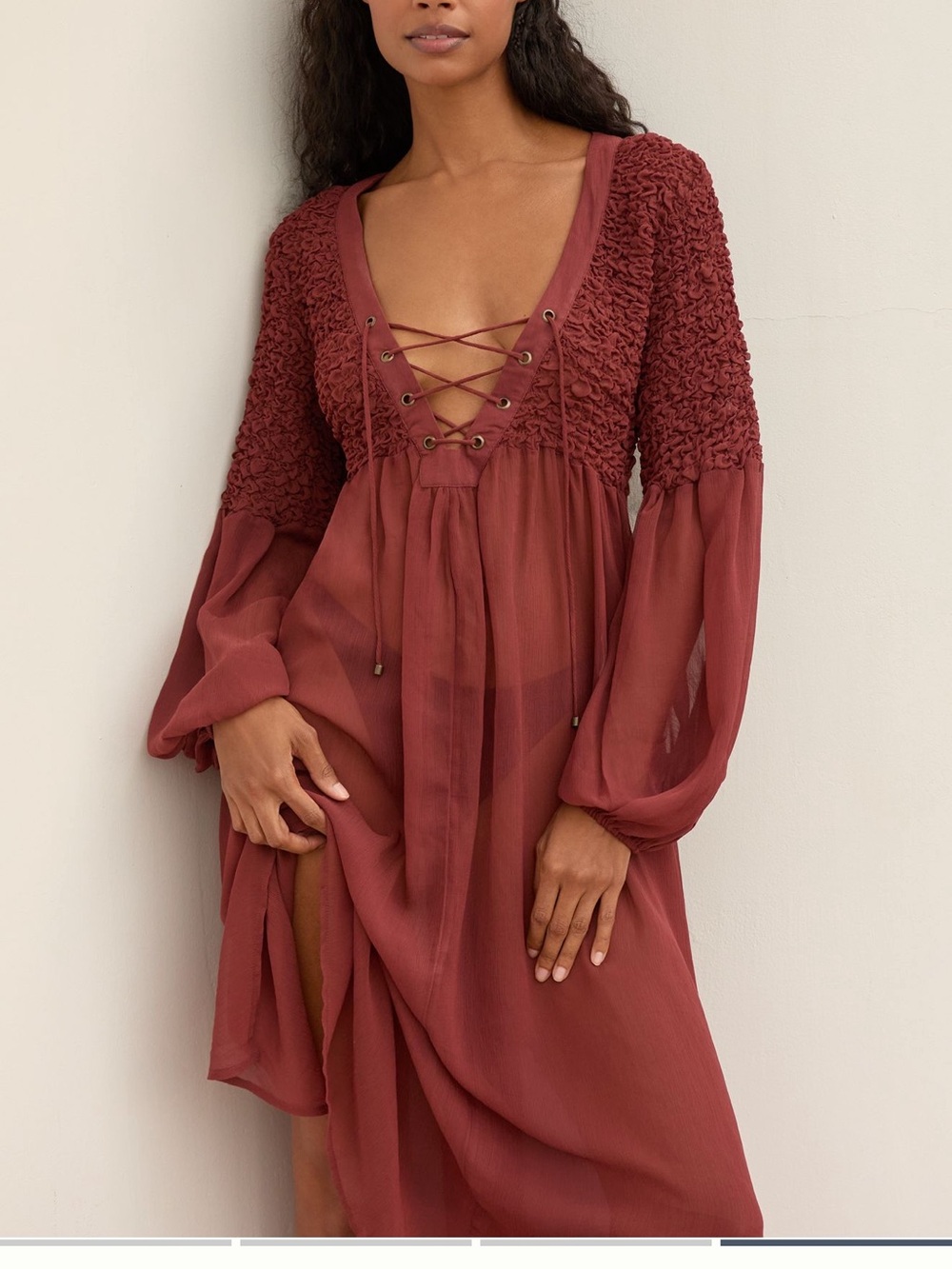 Anthropologie Sheer Cover-Up Midi Dress Crimson XL NWT